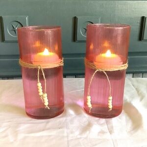 2 Vintage/retro looking tinted cylinder glass candle holders…you pick tint color